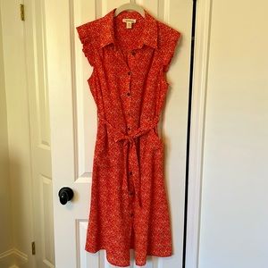 Monteau red and white floral dress with buttons sz M